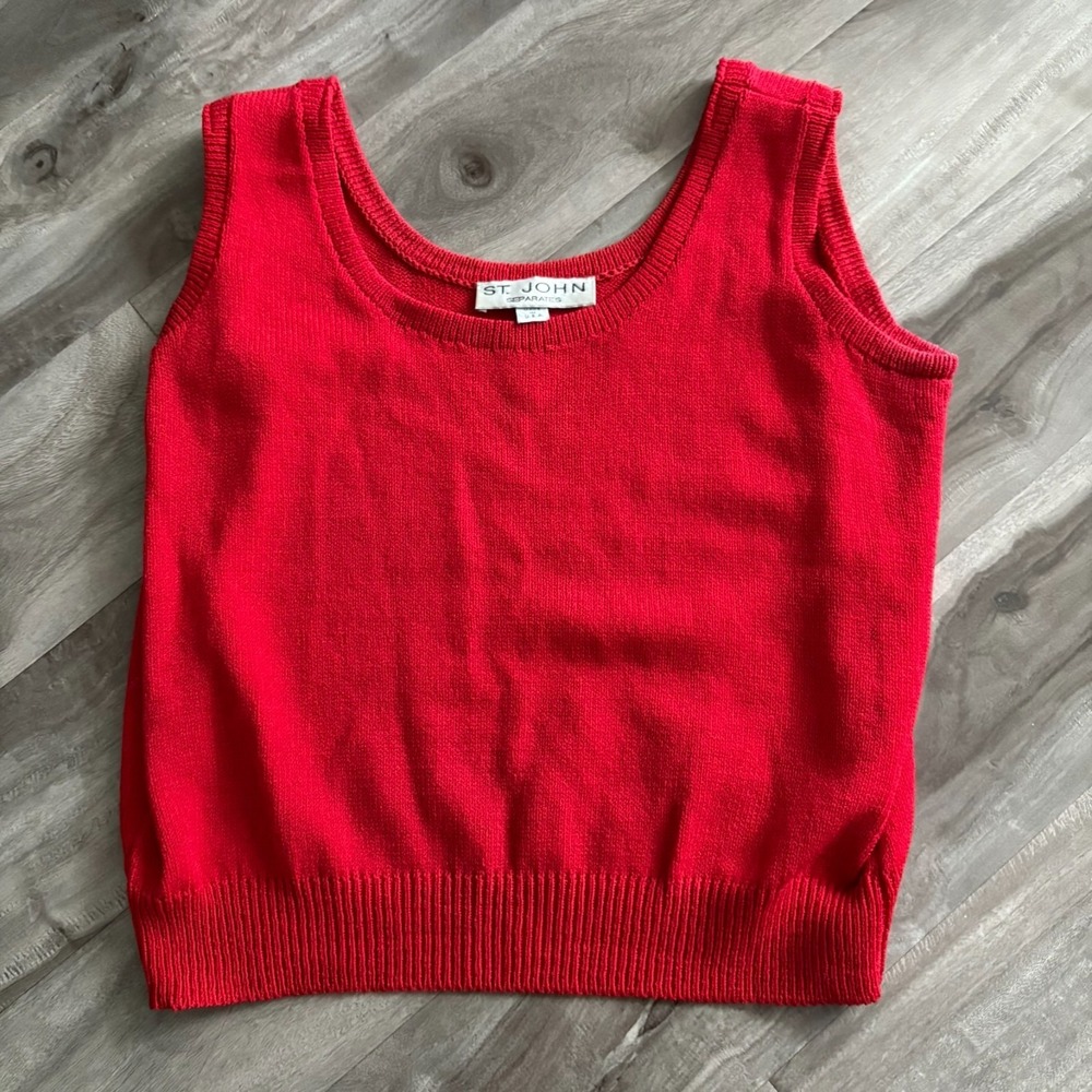 St. John Separates Red Knit Shell Tank Top Size M‎ Medium Vintage Made In USA